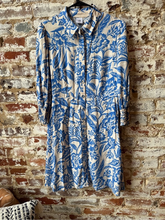 CAbi Dresses & Skirts - CAbi Blue Floral Button-Front Shirt Dress on Cream